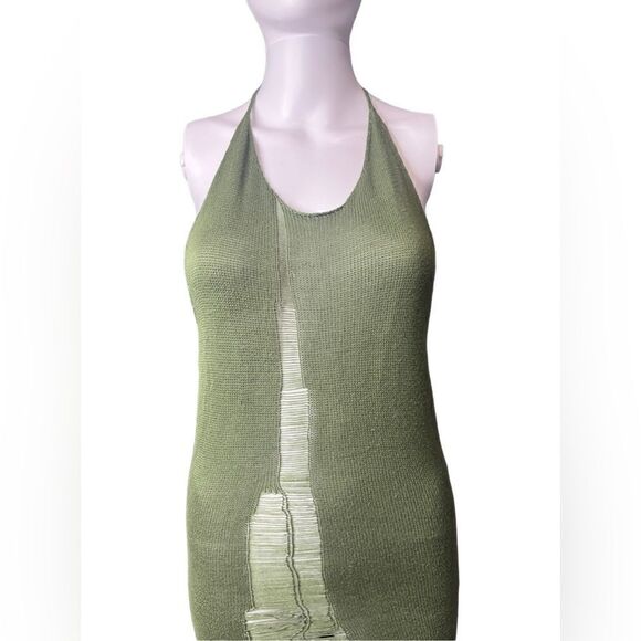 Local European Distressed Halter Cover Up Dress Green Size Small - Picture 2 of 5